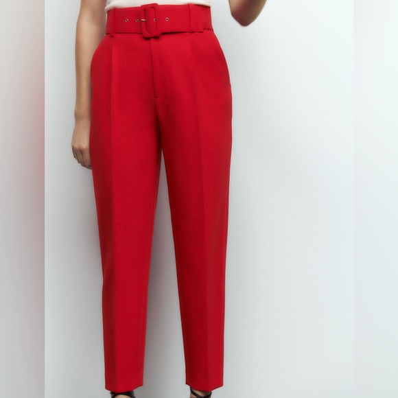 NWT Zara M business SUIT SET RED lapelless BLAZER+PANTS - Picture 5 of 6